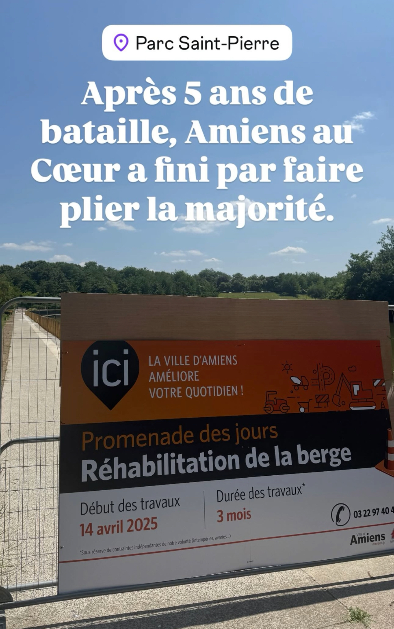Lire la suite à propos de l’article Amiens au Coeur obtient la réfection des berges du plan d’eau au parc Saint-Pierre